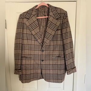 Classic Plaid Women's Blazer - Brown